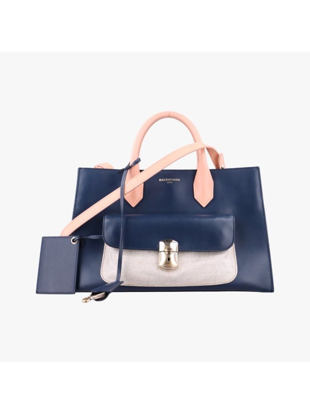 Balenciaga Padlock Navy Pink Beige Leather